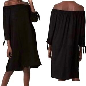 LOFT Off-the-Shoulder Knee Length Tie Cuff Shift Dress NWT Black Size XS